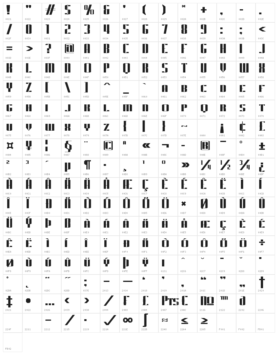 J-LOG Starkwood Slab Sans Small Caps Character Map