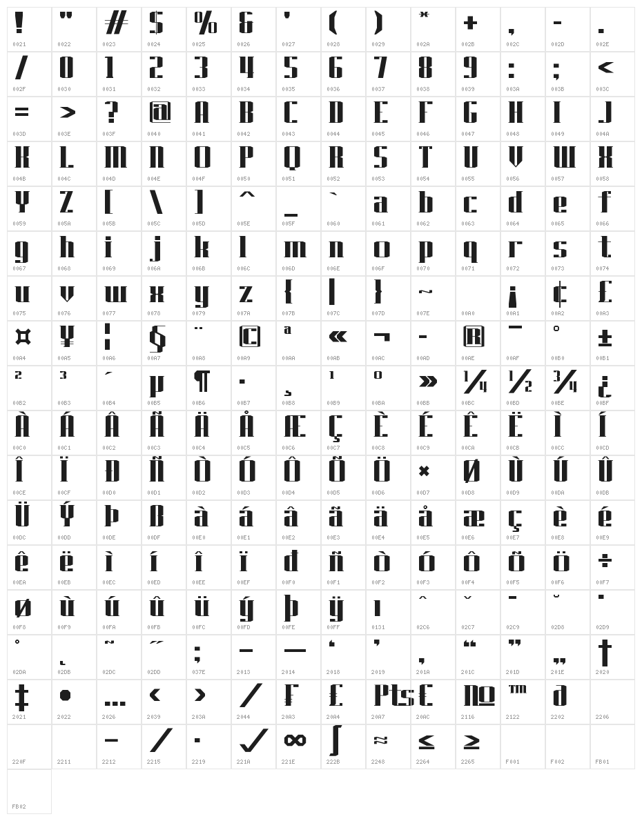 J-LOG Starkwood Slab Serif Normal Character Map