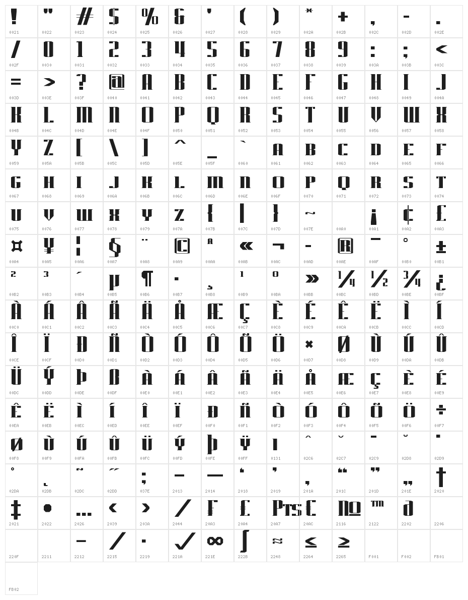 J-LOG Starkwood Slab Serif Small Caps Character Map