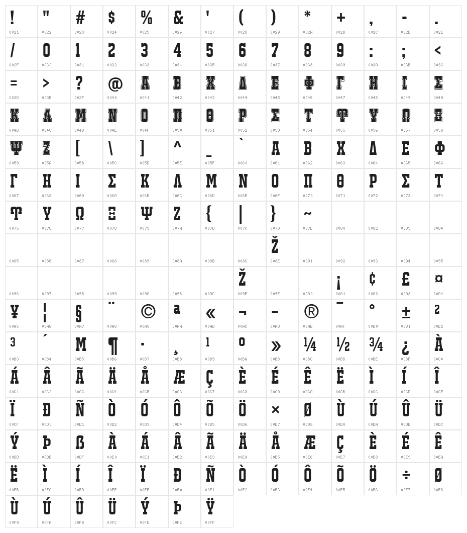 JACKPORT GREEK NCV Character Map