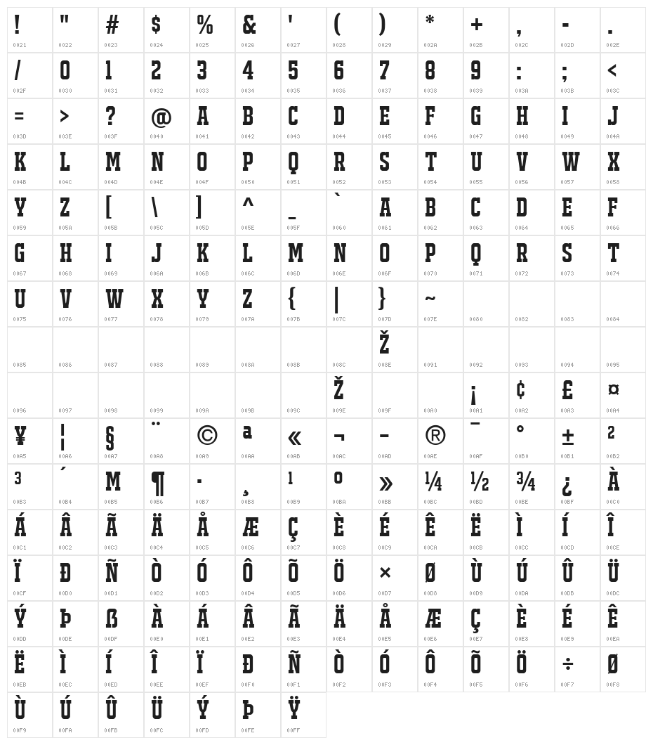 JACKPORT REGULAR NCV Character Map