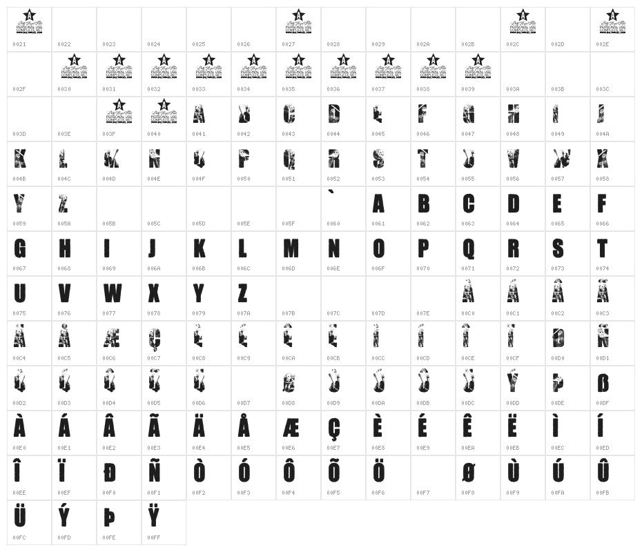 JASON PERSONAL USE Bold Character Map