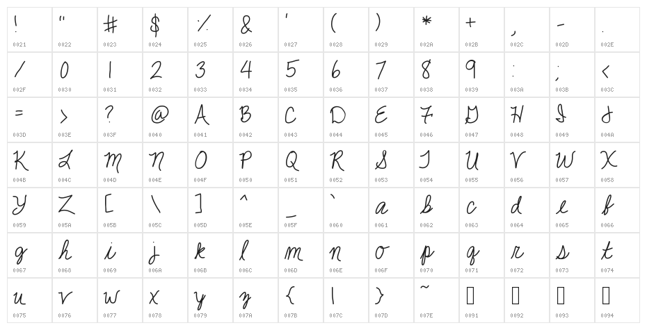 JackieKCursive Character Map