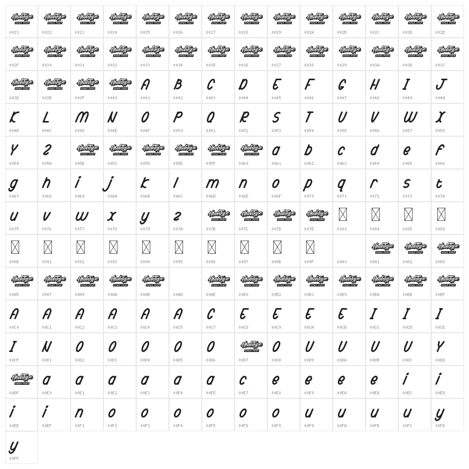 Jackstay Demo Italic Character Map