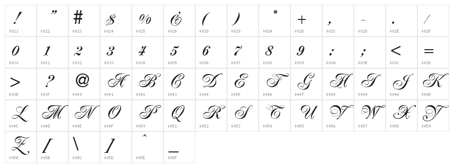 Jacoba Bold Character Map