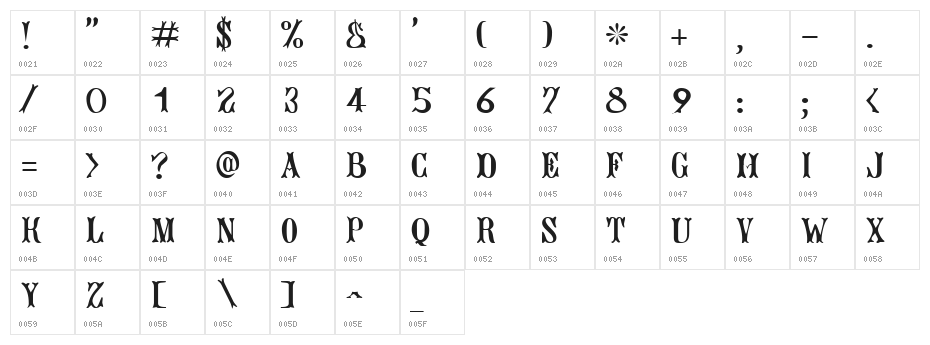 Jacques Regular Character Map