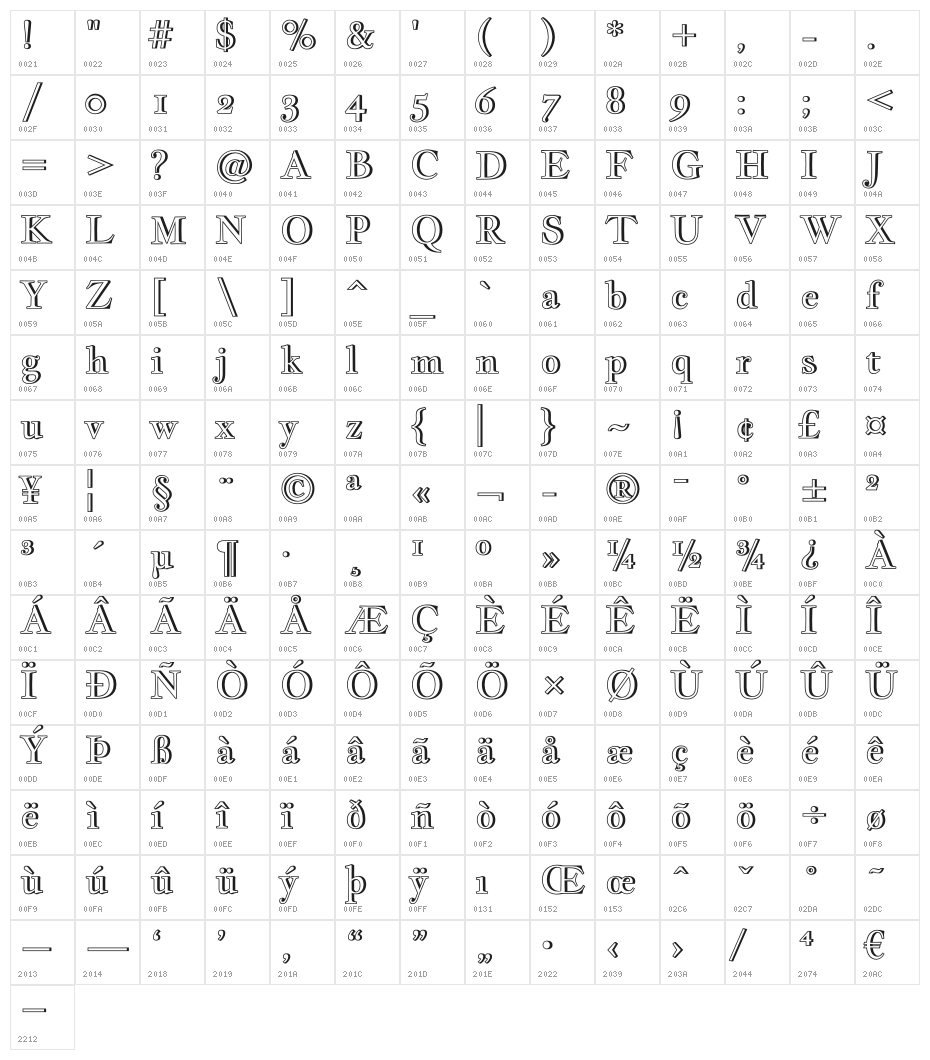 JacquesFrancoisShadow-Regular Character Map