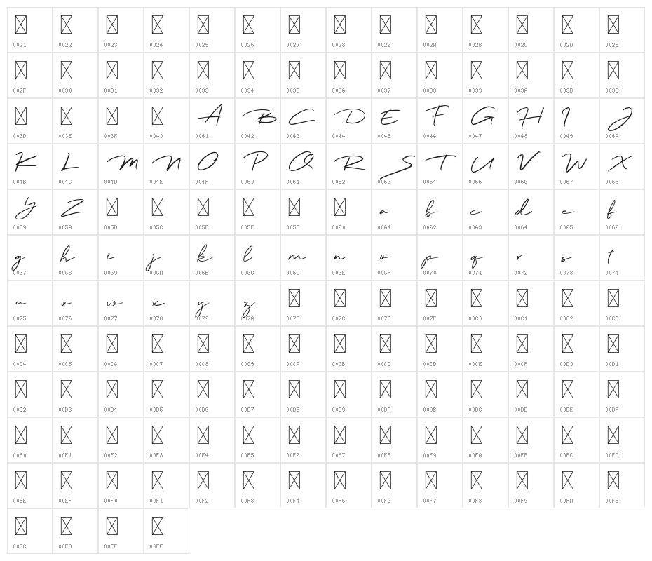 JadynMariaFree-Regular Character Map