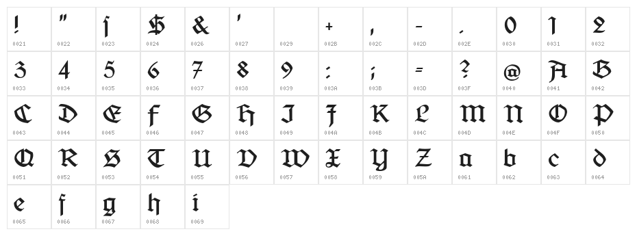Jaecker-Schrift Character Map