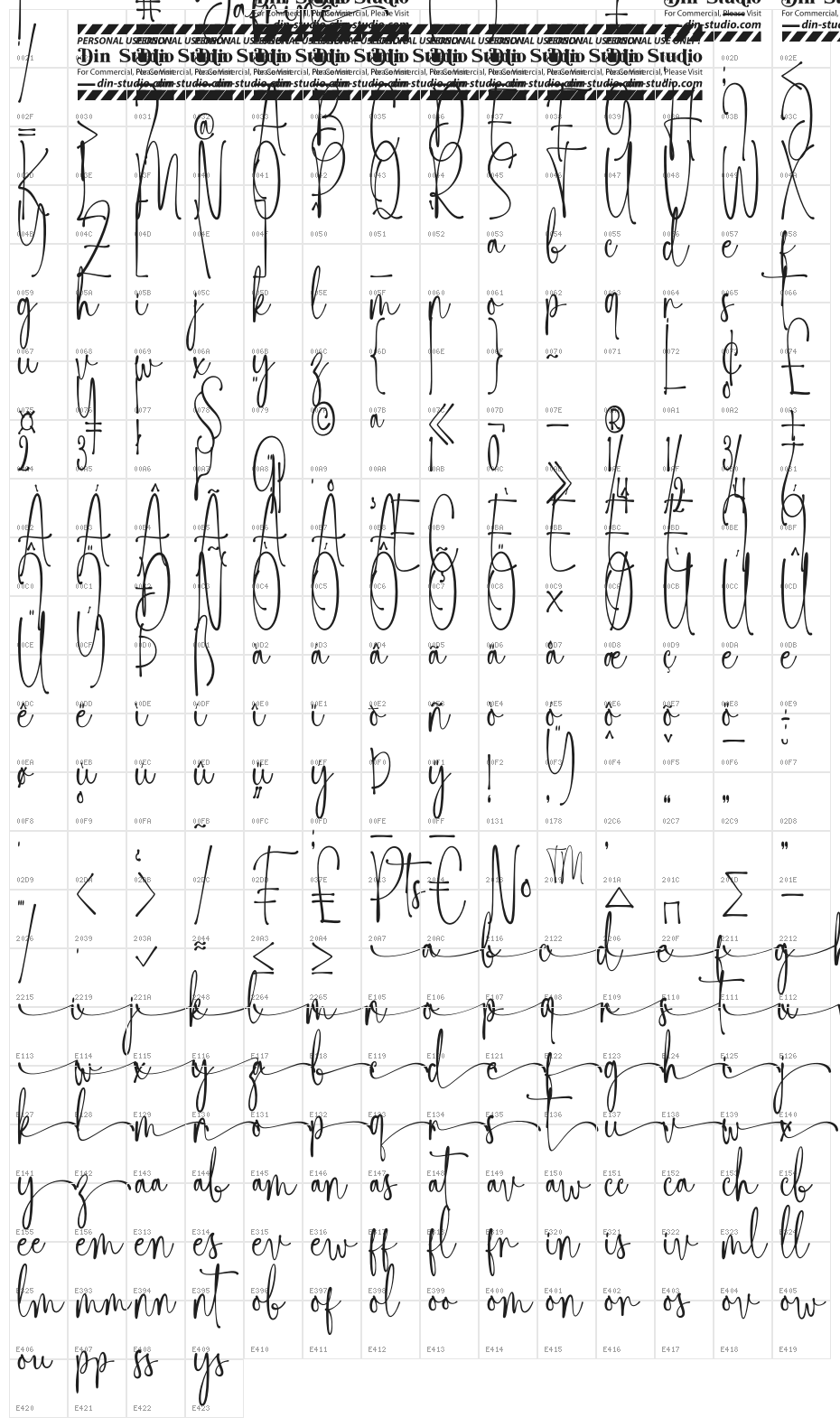 Jafrine Personal Use Character Map