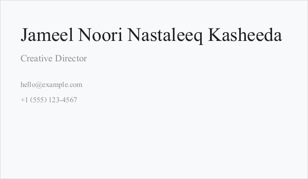 Jameel Noori Nastaleeq Kasheeda Business Card