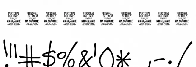 Jamie Handwriting Light PERSONAL USE Regular Font OTHER CHARS