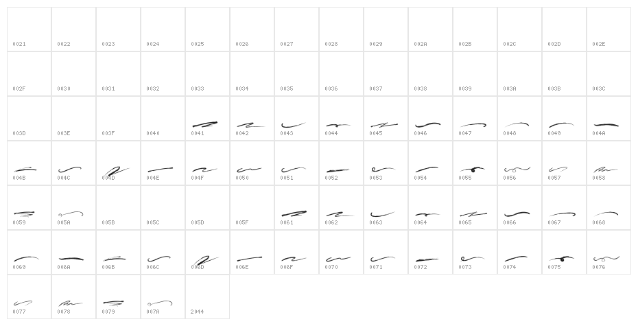 Jared Swash Character Map