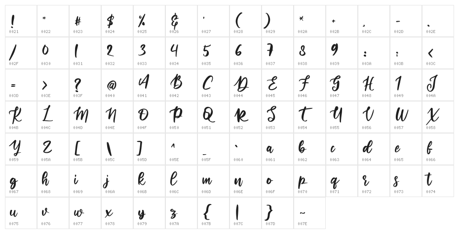 Jasmine FREE Character Map