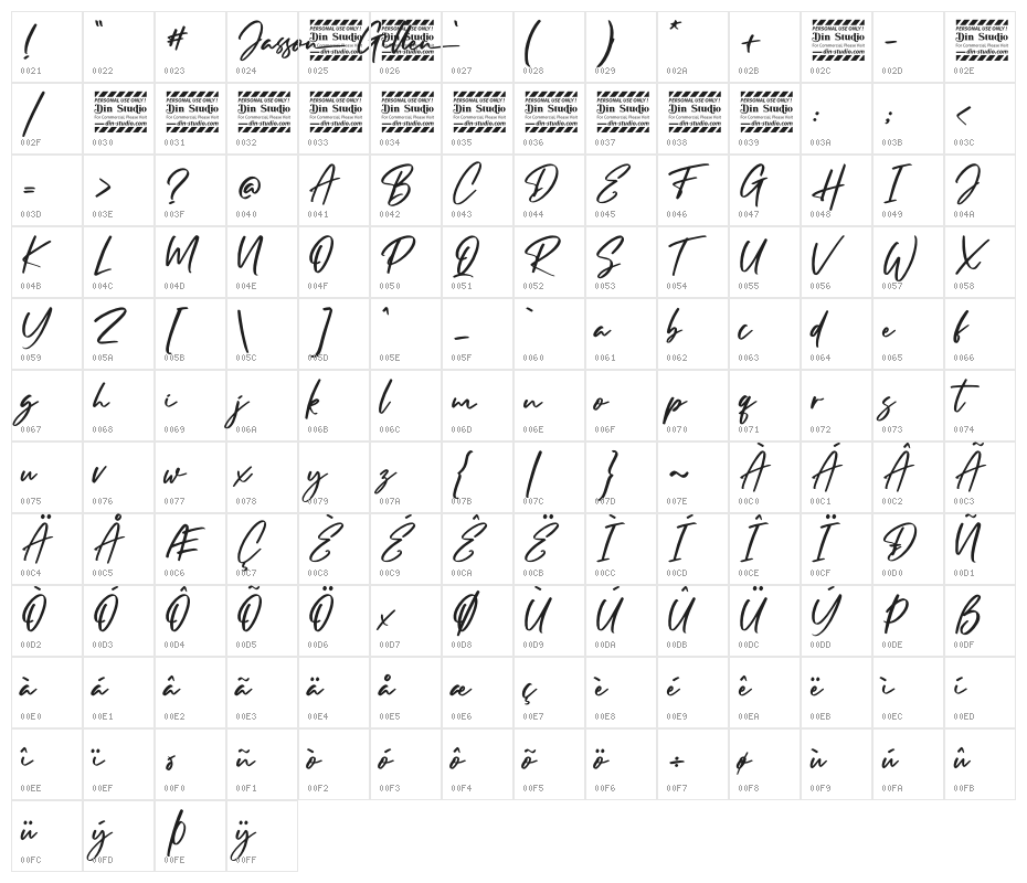 Jasson Gillen Personal Use Character Map