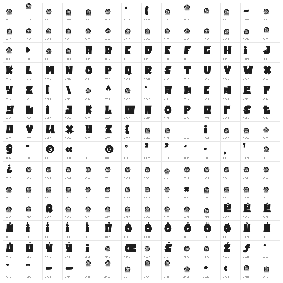 Jatiny Bold Personal Use Character Map