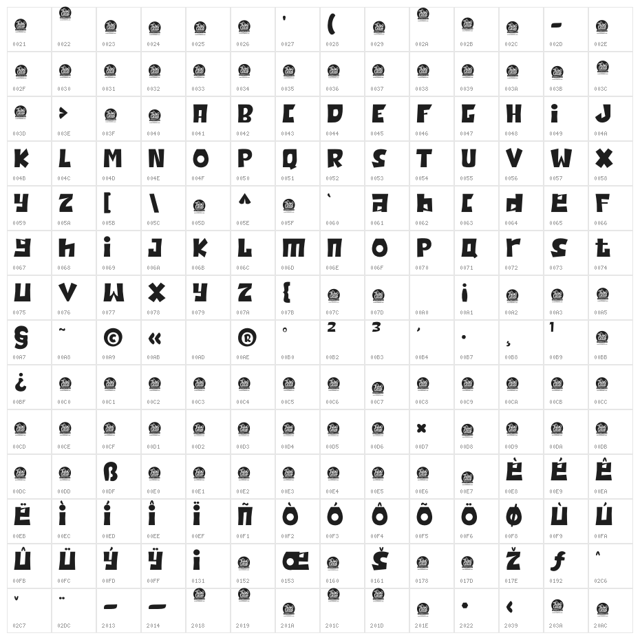 Jatiny Thin Personal Use Character Map