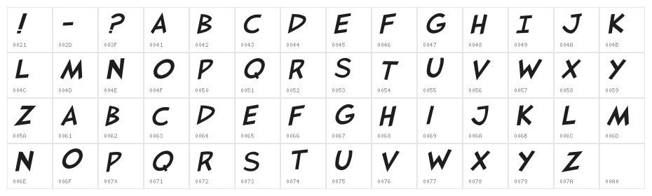 JaySFX Italic Character Map