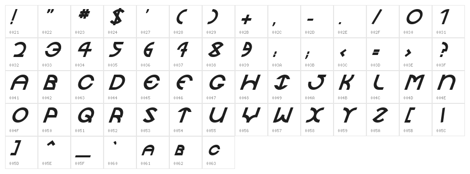 JaySetch BoldItalic Character Map