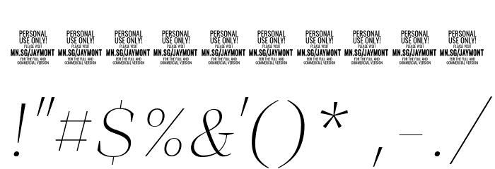 Jaymont PERSONAL Thin Italic Font OTHER CHARS