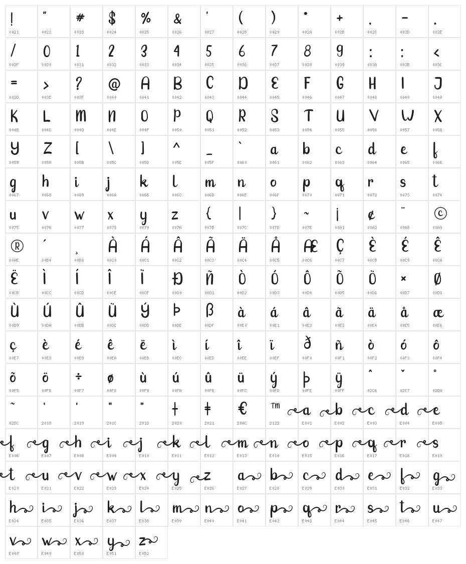 jasmine-Regular Character Map