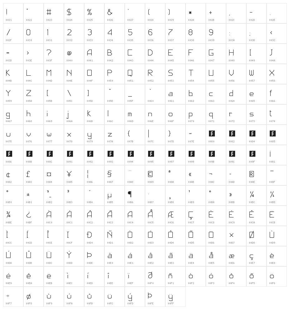 JD Code Regular Character Map
