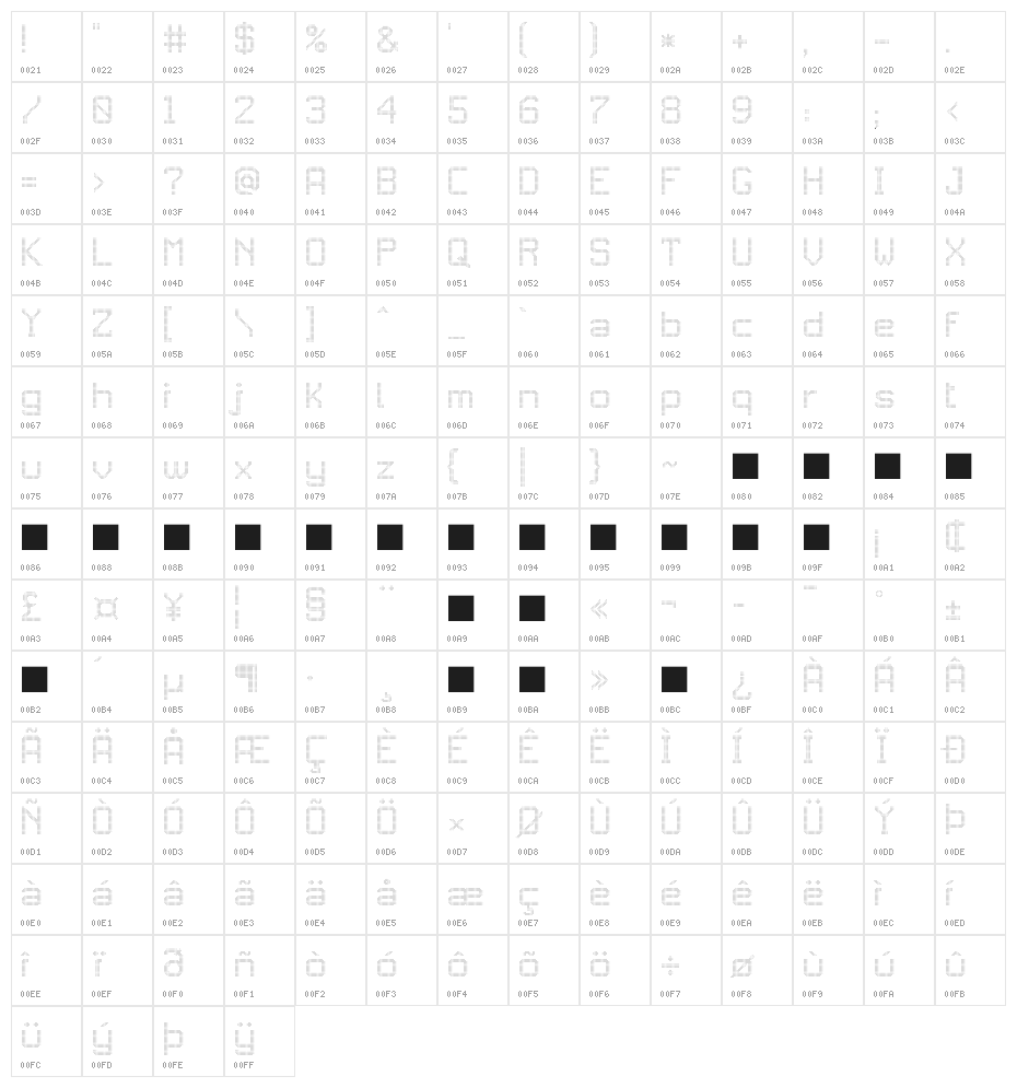 JD DigiSquare Regular Character Map