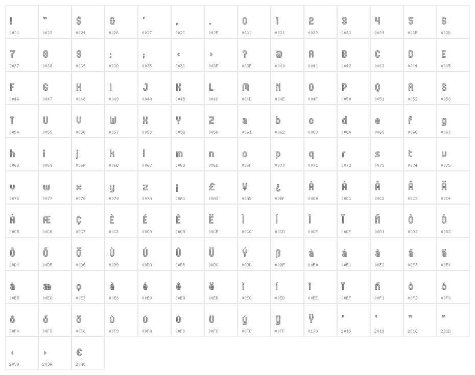 JD Digital Regular Character Map