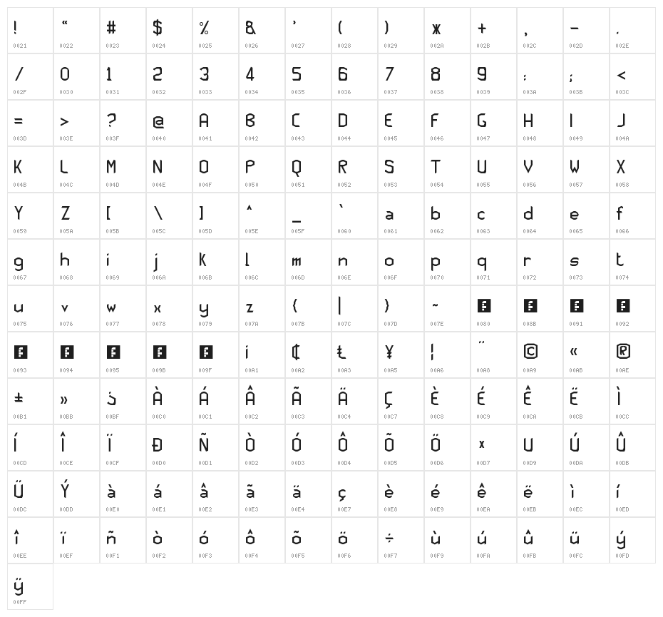 JD Familla Regular Character Map