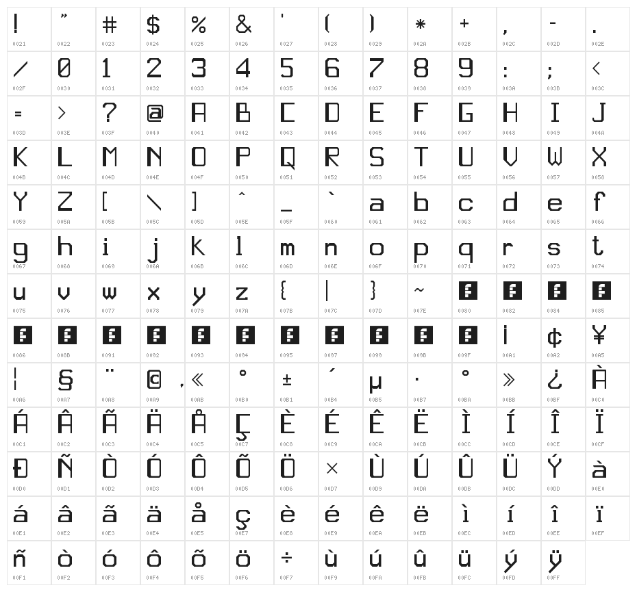 JD Gina Regular Character Map