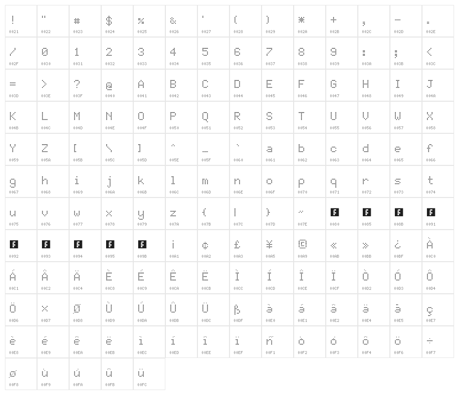 JD LCD Rounded Regular Character Map