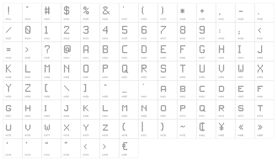 JD LED3 Regular Character Map