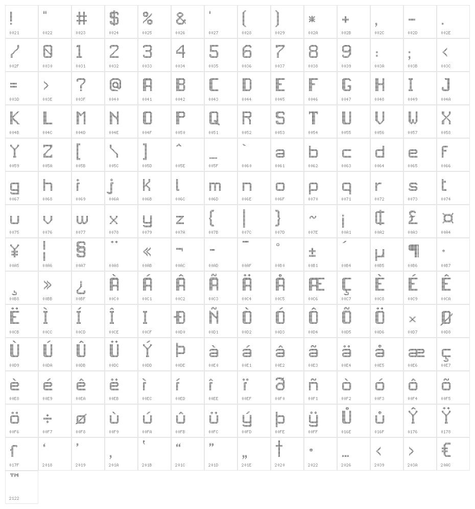 JD LED5 Regular Character Map