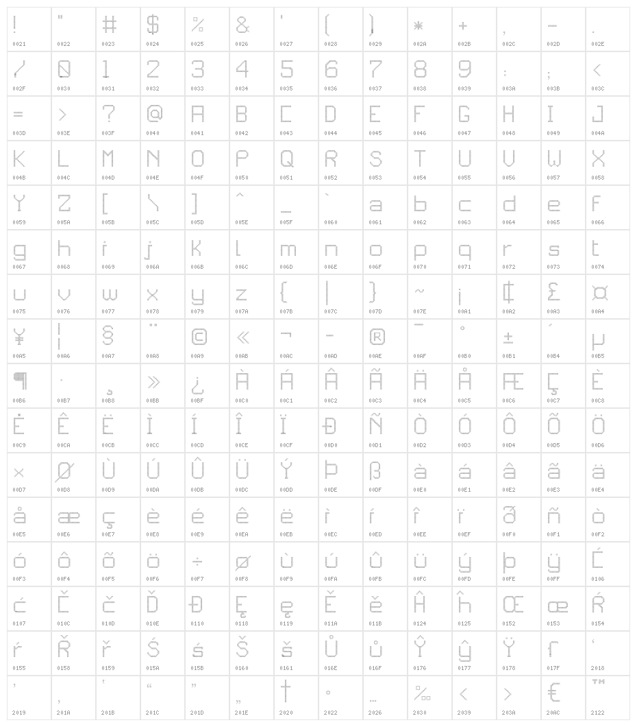 JD Pinwheel Regular Character Map