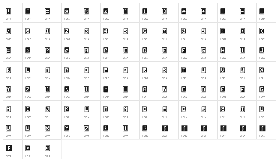 JD Scarabeo Regular Character Map