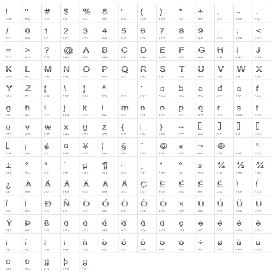 JD Stripex Character Map