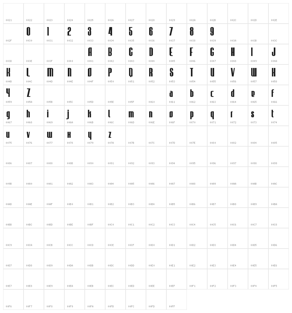JECR Font Bold Character Map