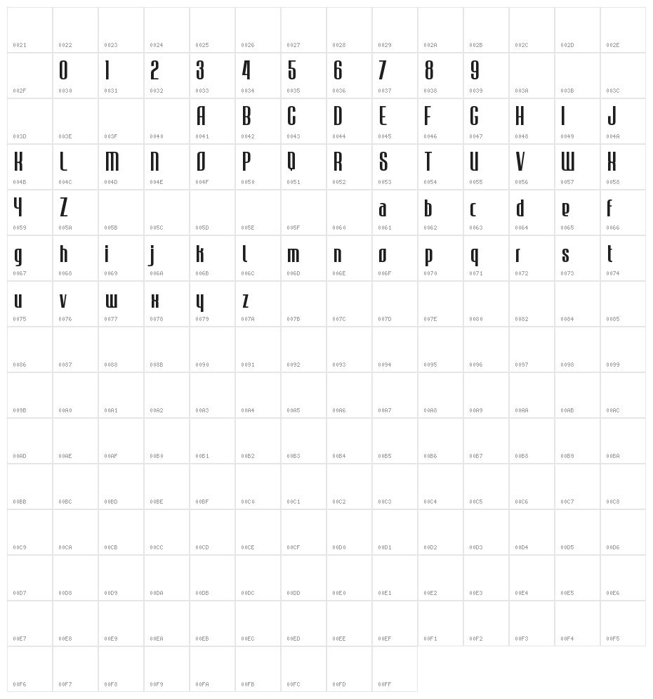 JECR Font Regular Character Map