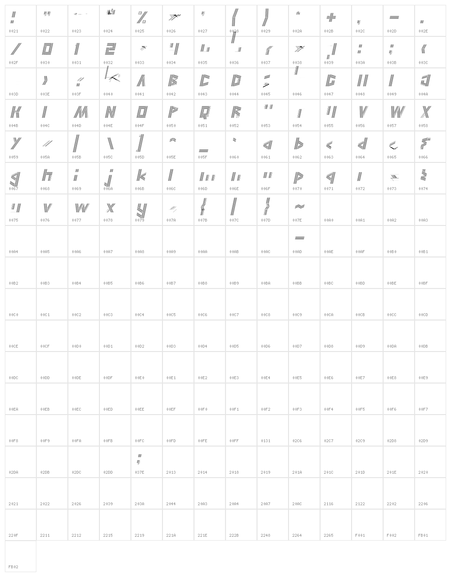 JELANG Italic Character Map