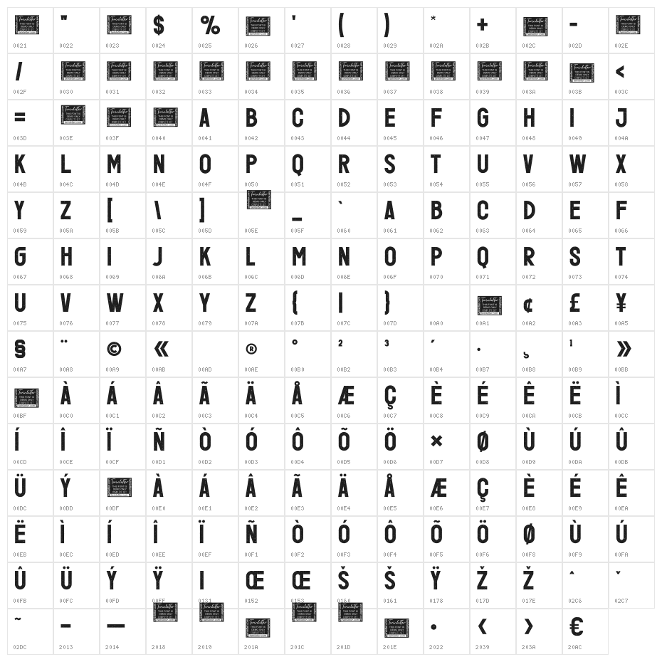 Jefith Stamp Personal Use Character Map