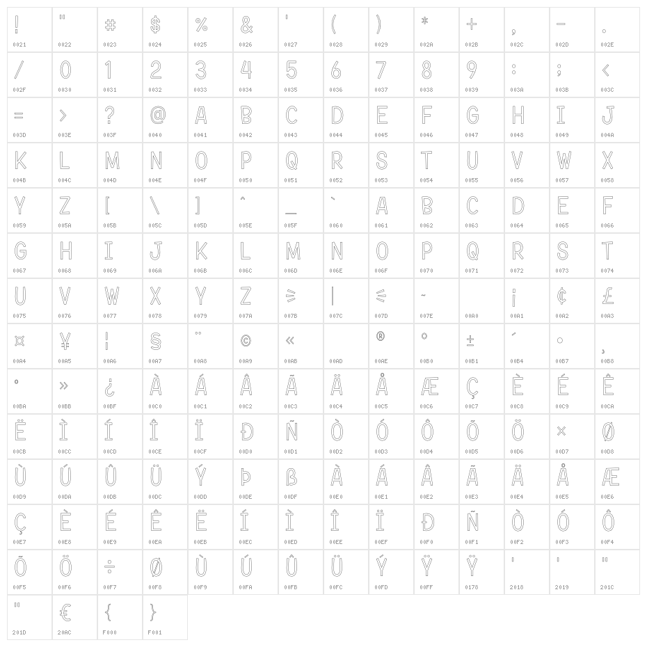 Jelfish Outline Character Map