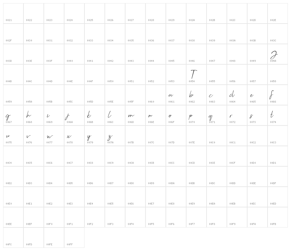 Jellaine-Bold Character Map