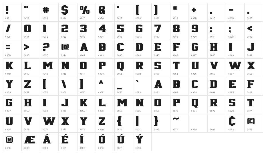 Jersey 716 Character Map