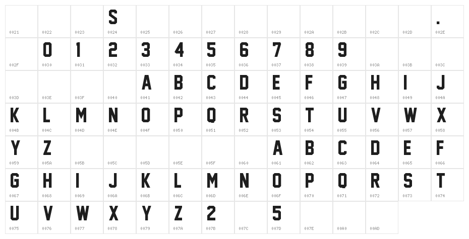 Jersey M54 Character Map