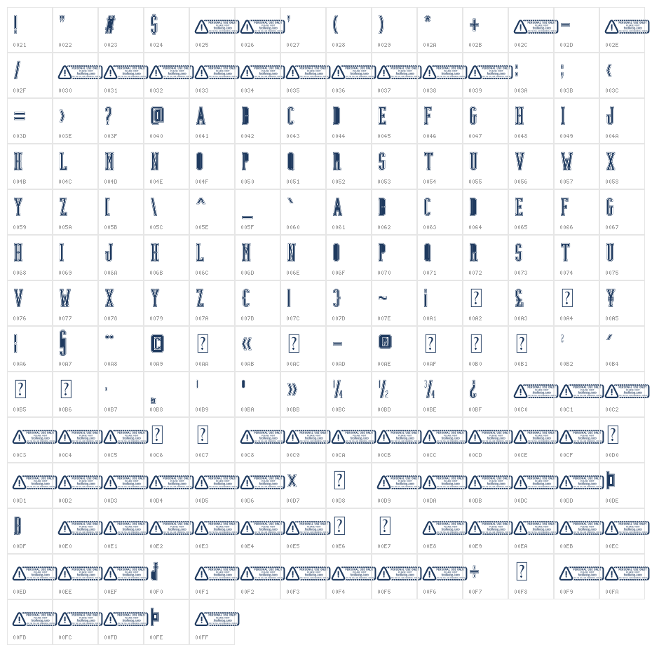 Jersey Character Map