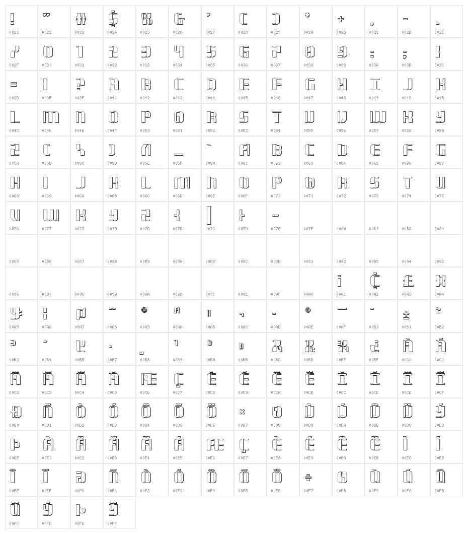 Jetway 3D Regular Character Map