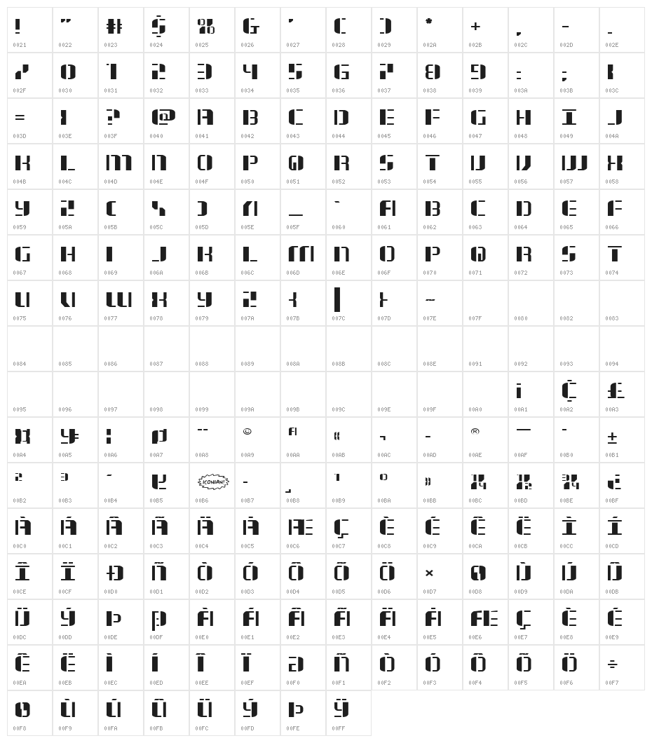 Jetway Expanded Character Map