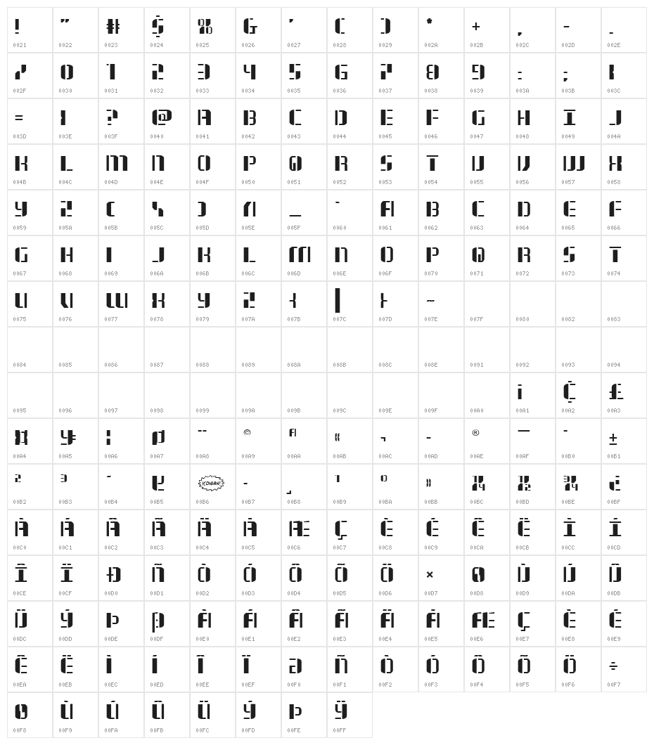 Jetway Regular Character Map