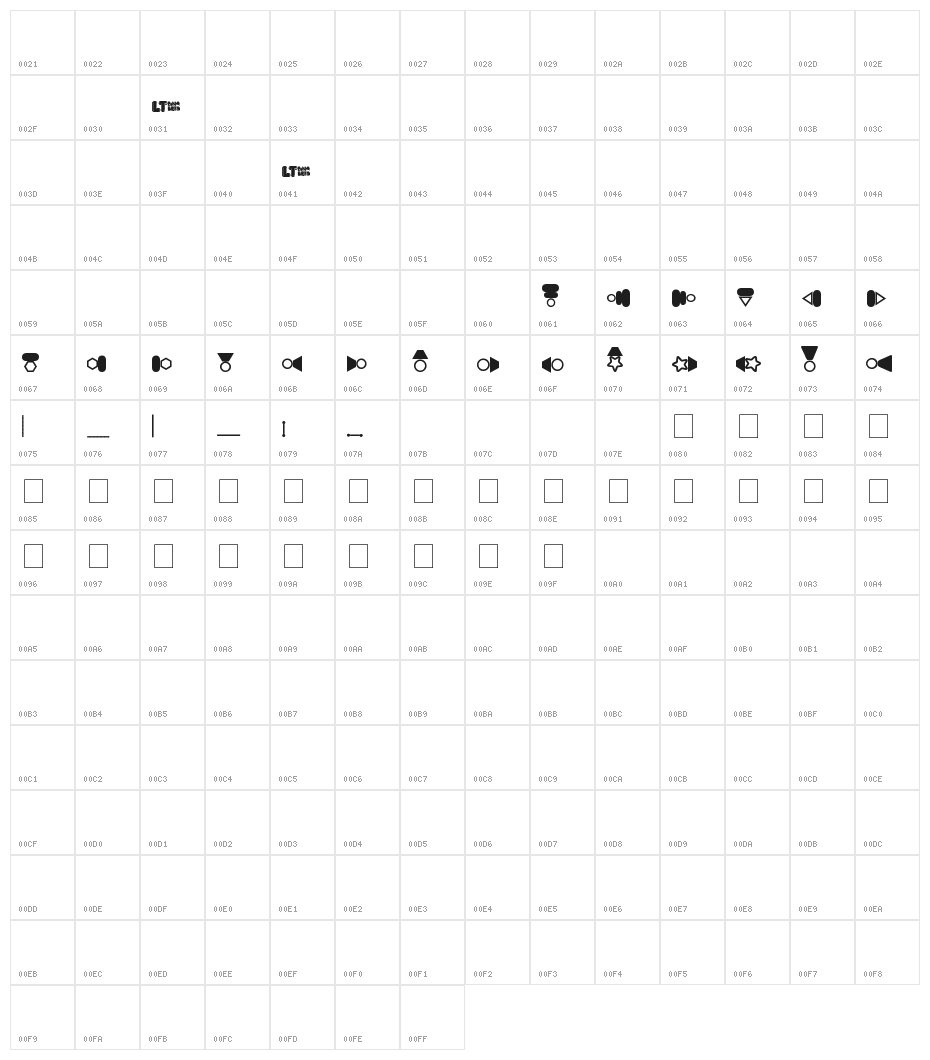 Jewelry Parts LT Character Map