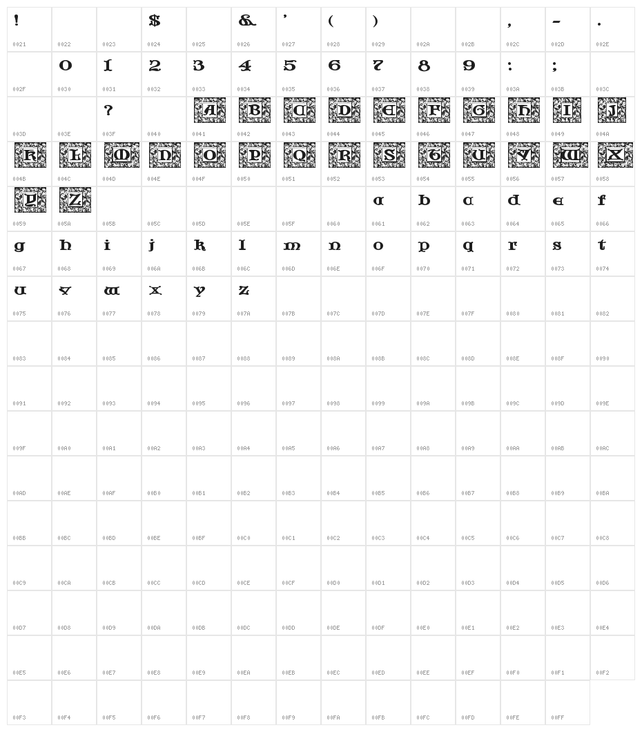 JF Cotswold Leaves Character Map